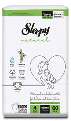 Scutece pentru bebeluși Sleepy Natural Double- mărime 4 Maxi , 7-14kg, 60 bucăți