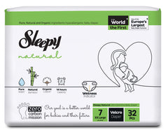 Scutece pentru bebeluși Sleepy Natural Double- marime 7 XXLarge, 20-30kg, 32 bucăți