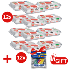 PACHET PROMO: 12× Șervețele Sleepy Easy Clean grapefruit 50 buc + 12× Capsule rufe Wash & Free 4in1