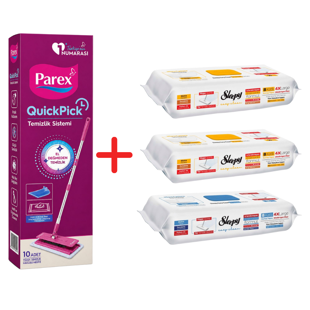 Pachet Promo PAREX QuickPickMop + 3x Lavete Umede Sleepy Easy Clean Mix (Herbal Soap, Bleach)