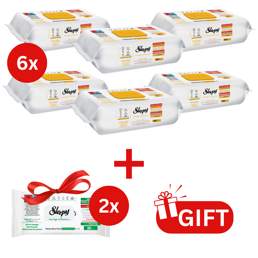 PACHET PROMO: 6× Șervețele Sleepy Herbal Soap Additive 100 buc + 2× Șervețele White Soap 30 buc