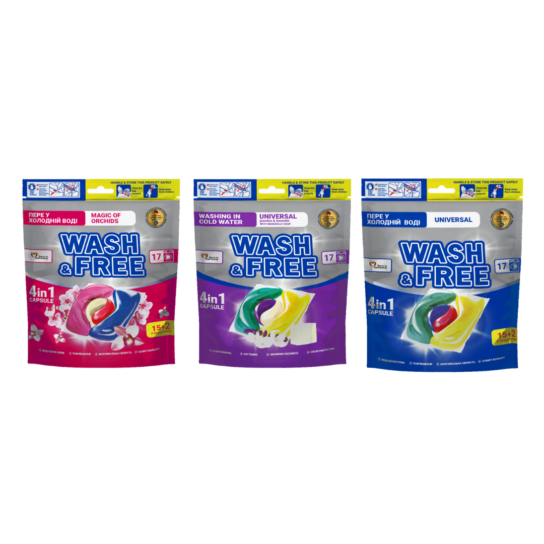 Pachet Promo WASH & FREE - Detergent capsule pentru rufe mix (51 capsule)