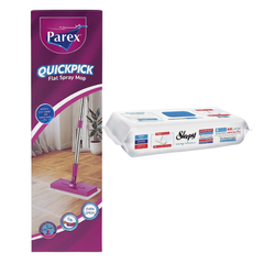 Pachet PROMO - Mop cu Prindere Rapidă PAREX + Lavete umede pentru curatare pardoseli SLEEPY EASY CLEAN Bleach Additive 50buc