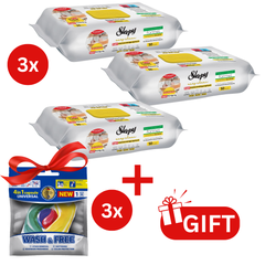PACHET PROMO: 3× Șervețele Sleepy Easy Clean lămâie 50 buc + 3× Capsule rufe Wash & Free 4in1