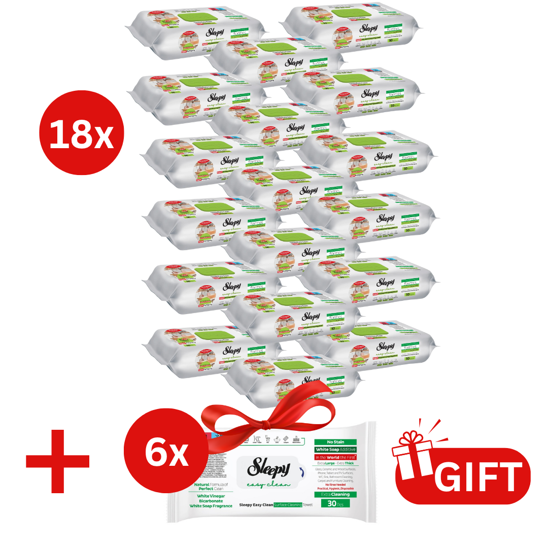 PACHET PROMO: 18× Șervețele Sleepy Easy Clean bergamotă 50 buc + 6× Șervețele White Soap 30 buc