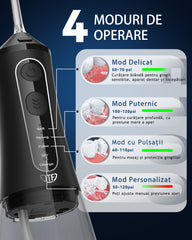Irigator bucal portabil, JTF Sonic, F300 (9 capete, cablu de încărcare) cu lampa UV, Alb