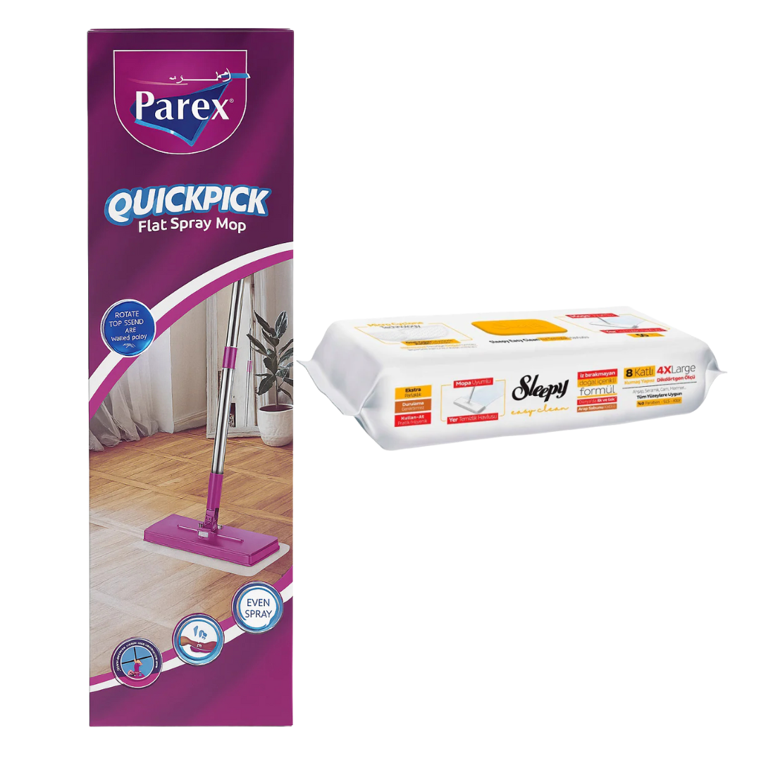 Pachet PROMO - Mop cu Prindere Rapidă PAREX + Lavete umede pentru curatare pardoseli SLEEPY EASY CLEAN Herbal Soap 50buc