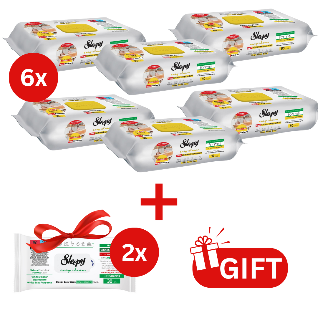 PACHET PROMO: 6× Șervețele Sleepy Easy Clean lămâie 50 buc + 2× Șervețele White Soap 30 buc