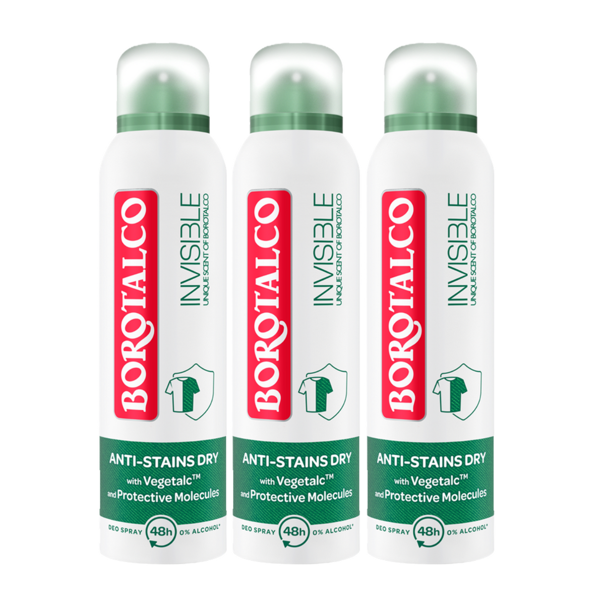 3x Deodorant spray antiperspirant Invisible Original, 150 ml, Borotalco