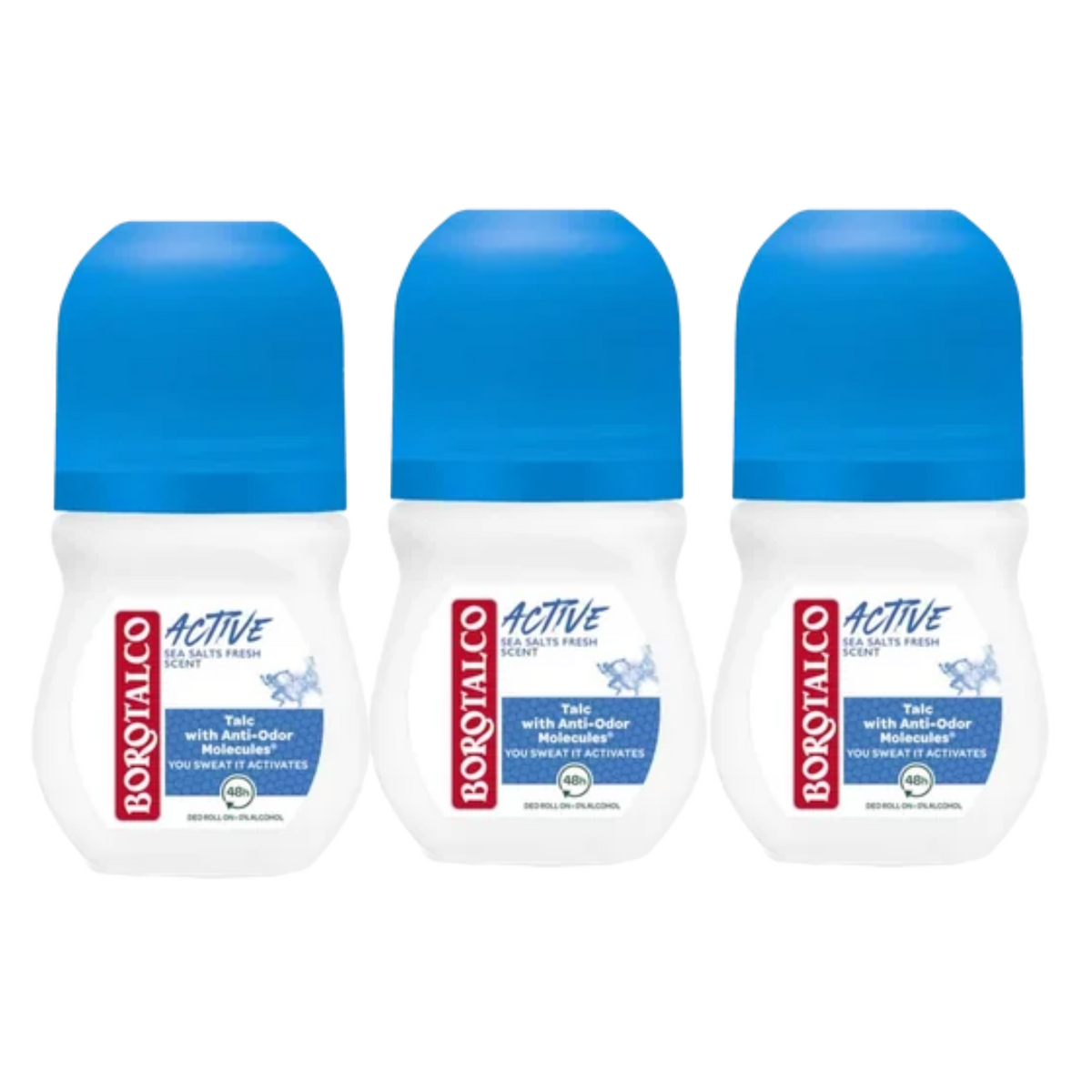 3x Deodorant roll-on Active Sea Salts, 50ml, Borotalco
