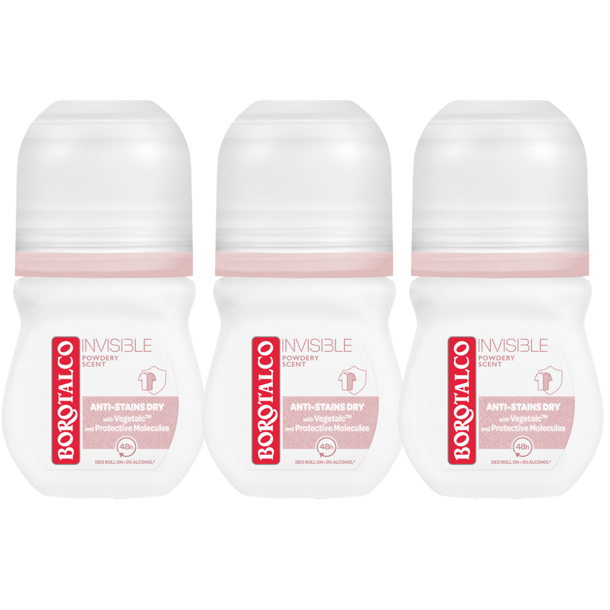 3x Deodorant Roll-on Invisible Pink, 50 ml, Borotalco