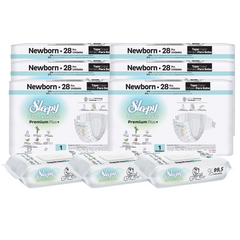 6x SLEEPY BIO NATURAL PREMIUM Scutece 1 Newborn 28buc + 3x x Șervețele Umede pentru copii cu 99,5% Apă Pură, 40 bucati (cadou)