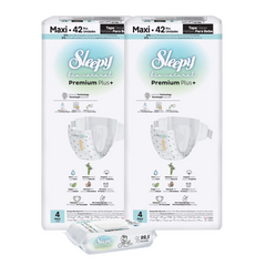 2x SLEEPY BIO NATURAL PREMIUM Scutece 4 Maxi 42buc + 1x  Șervețele Umede pentru copii cu 99,5% Apă Pură, 40 bucati (cadou)