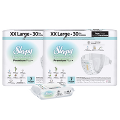 2x SLEEPY BIO NATURAL PREMIUM Scutece 7 XXLarge 30buc + 1x Șervețele Umede pentru copii cu 99,5% Apă Pură, 40 bucati (cadou)