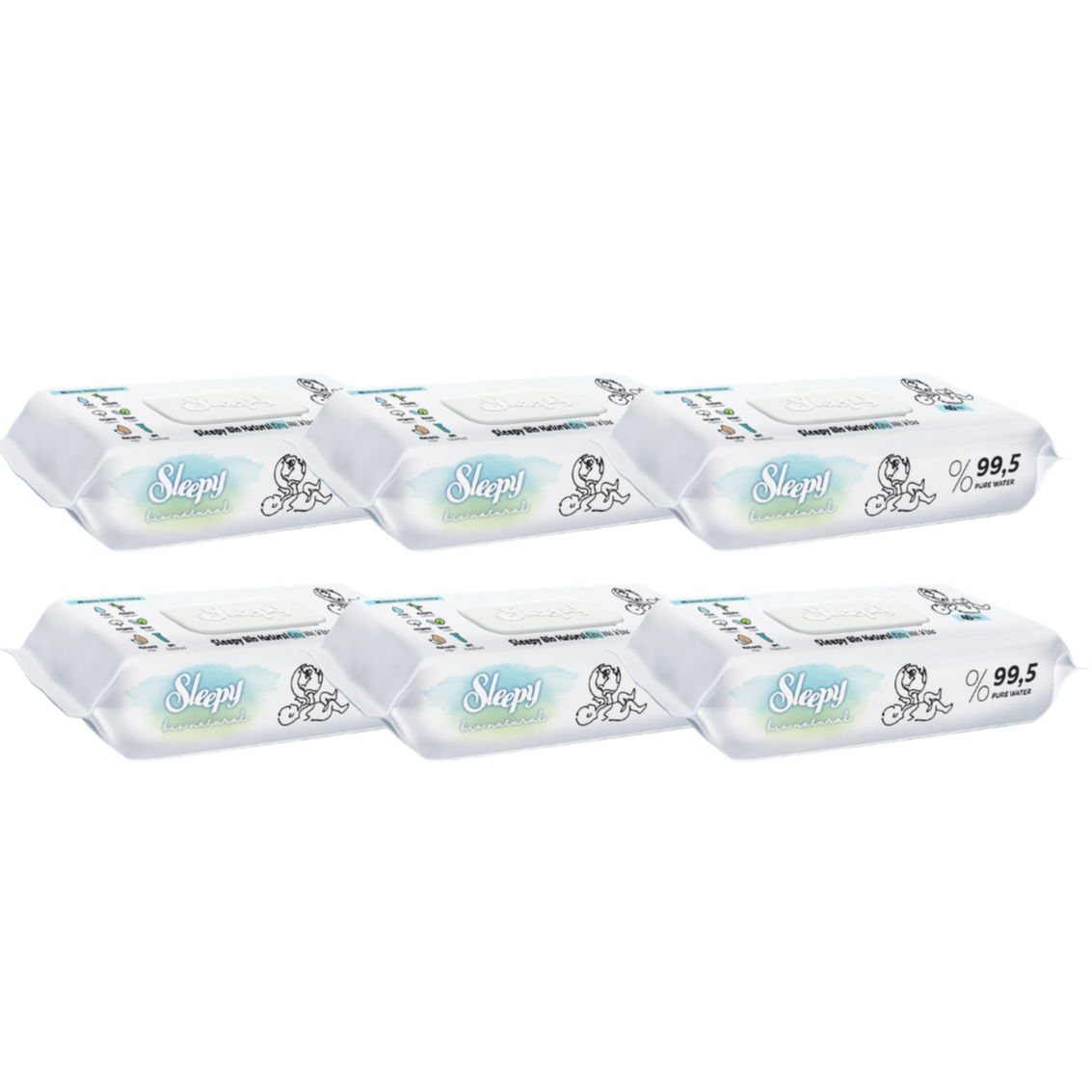 Pachet promo- 6x Șervețele Umede pentru copii, cu 99,5% Apă Pură- 40 bucati Sleepy Bio Natural