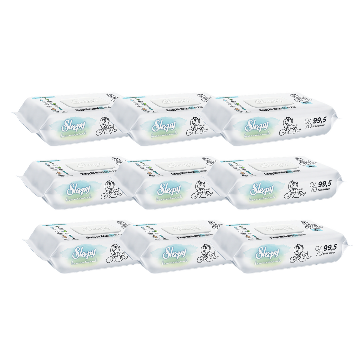 Pachet promo- 9x Șervețele Umede pentru copii, cu 99,5% Apă Pură- 40 bucati Sleepy Bio Natural