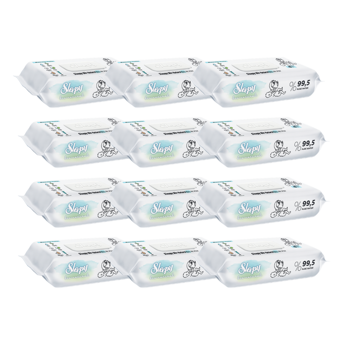 Pachet promo- 12x Șervețele Umede pentru copii, cu 99,5% Apă Pură- 40 bucati Sleepy Bio Natural