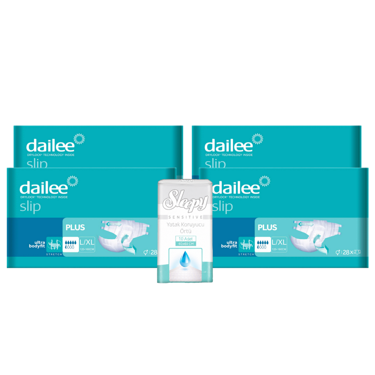 4x DAILEE SLIP Plus Scutece Adulti 5.5 Pic. L/XL 28 + 1x SLEEPY SENSITIVE Aleze Igienice 60x60cm 10 buc (cadou)