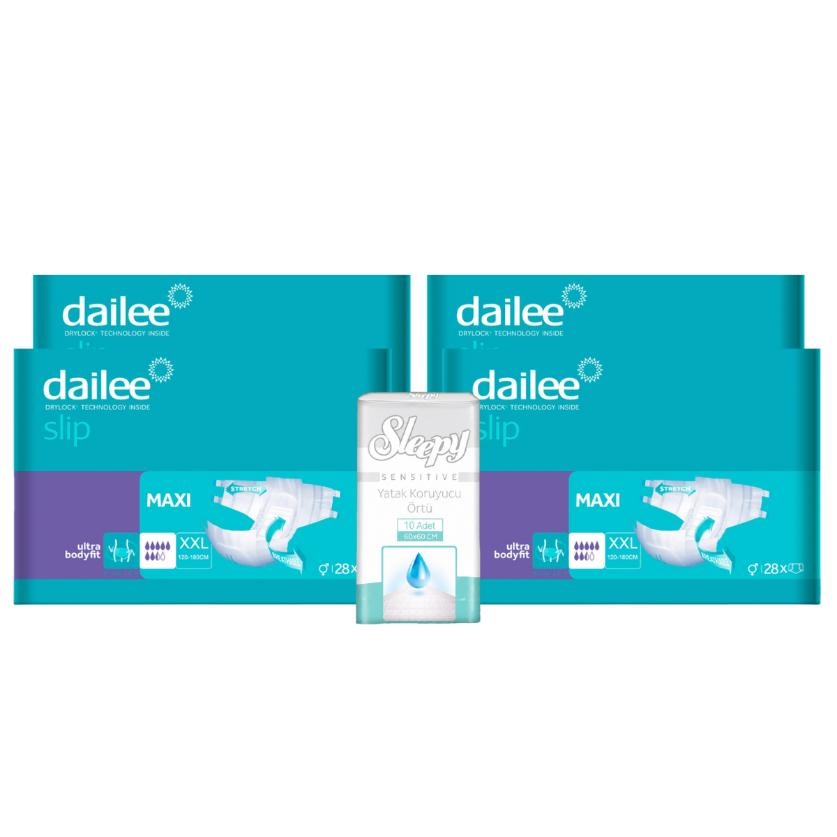 4x DAILEE SLIP Maxi Scutece Adult 7.5 Pic XXL + 1x SLEEPY SENSITIVE Aleze Igienice 60x60cm 10 buc (cadou)