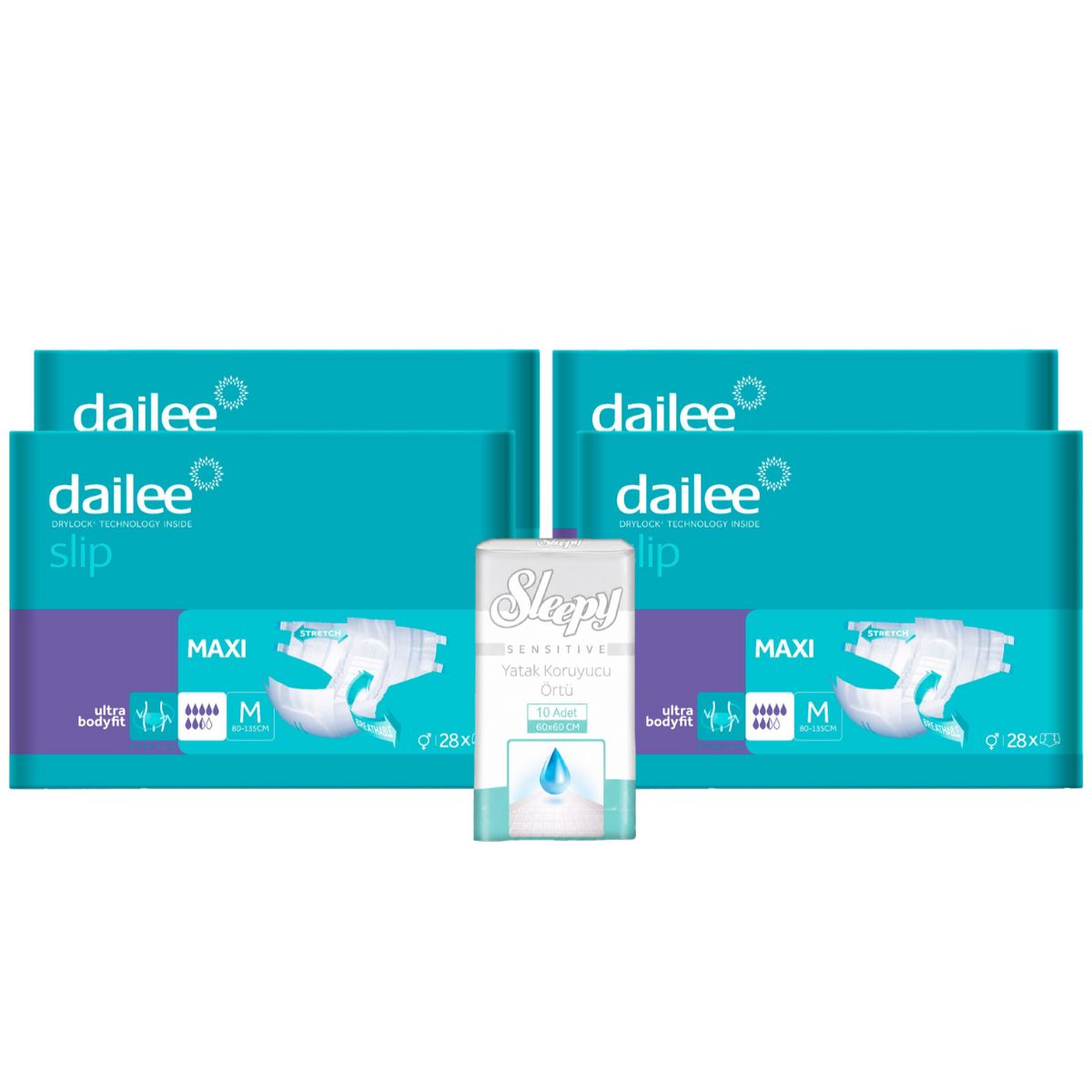4x DAILEE SLIP Maxi  Scutece Adult 7.5Pic. M 28 + 1x SLEEPY SENSITIVE Aleze Igienice 60x60cm 10 buc (cadou)