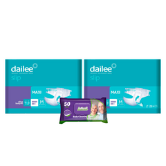 2x DAILEE SLIP Maxi  Scutece Adult 7.5Pic. M 28 + 1x Servetele umede Actual, 50 buc (cadou)