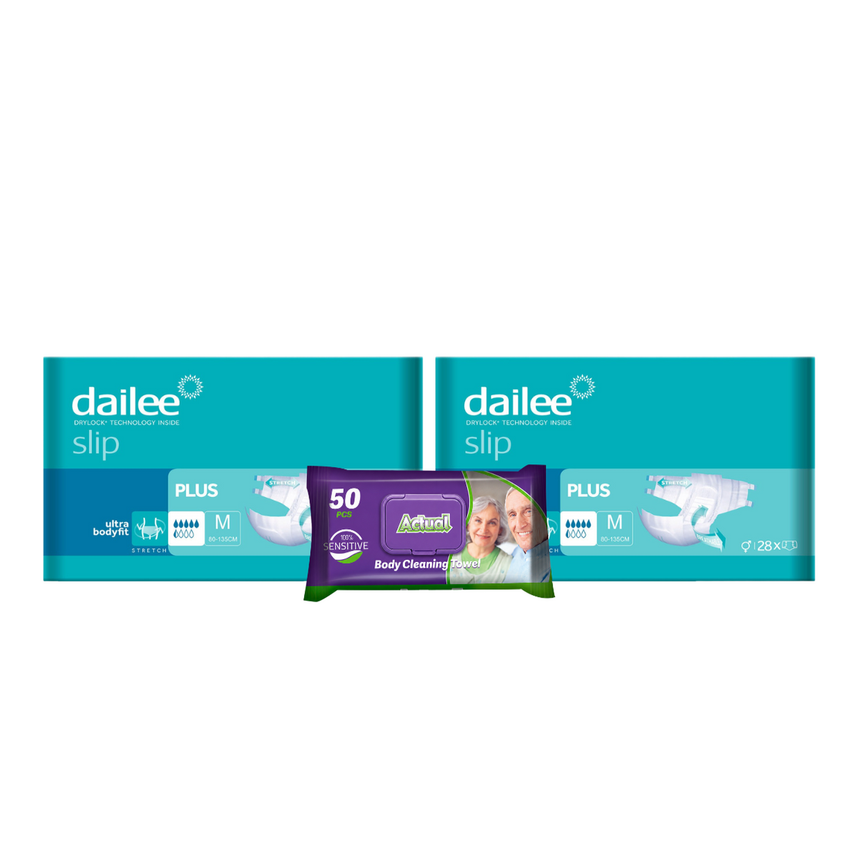 2x DAILEE Slip Plus 5.5 Pic M 28 buc.+ 1x Servetele umede Actual, 50 buc (cadou)
