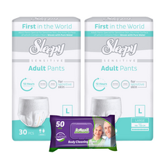 2x SLEEPY SENSITIVE Scutec Chilot Adult L Double 30buc + 1x Servetele umede Actual, 50 buc (cadou)