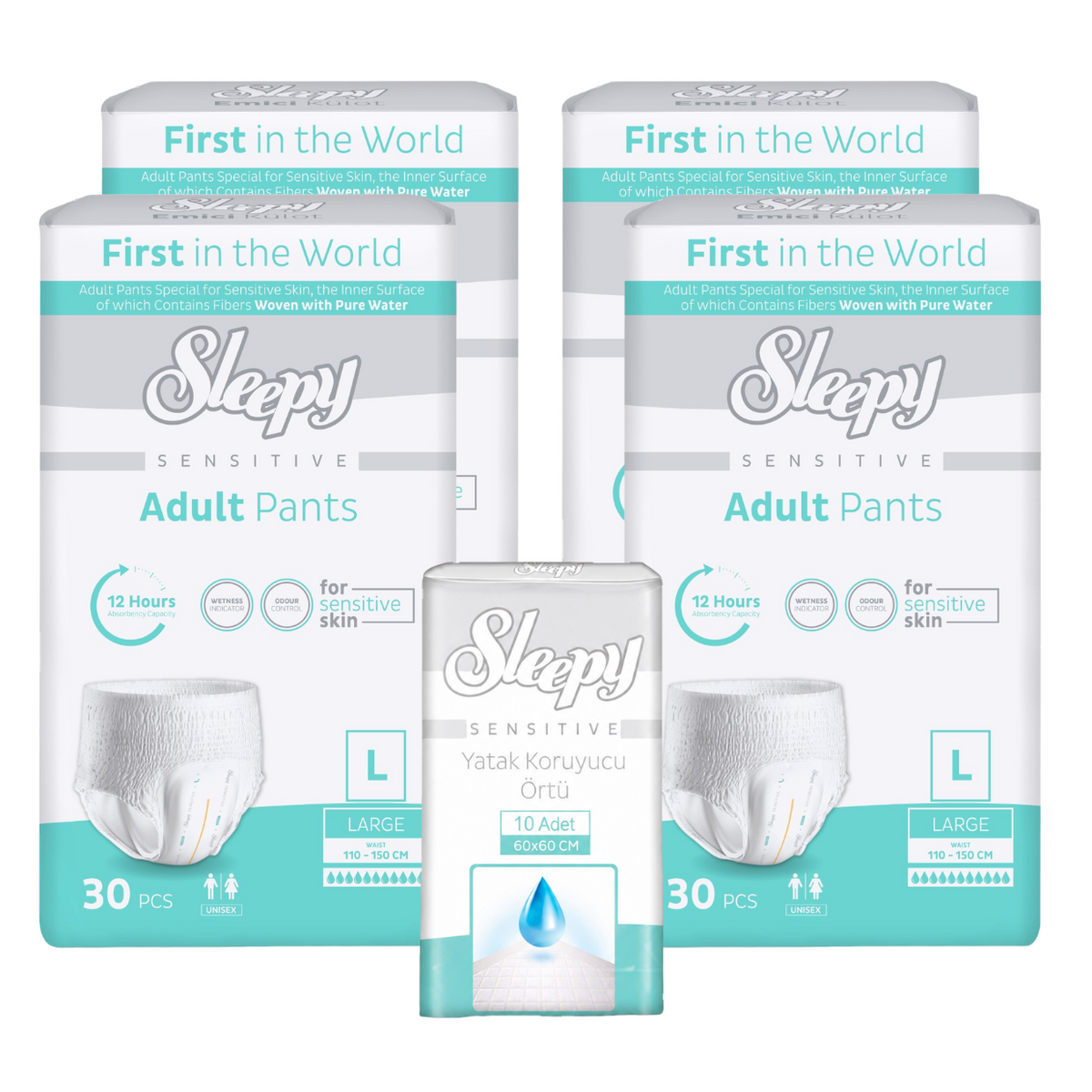 4x SLEEPY SENSITIVE Scutec Chilot Adult L Double 30buc + 1x SLEEPY SENSITIVE Aleze Igienice 60x60cm 10 buc (cadou)