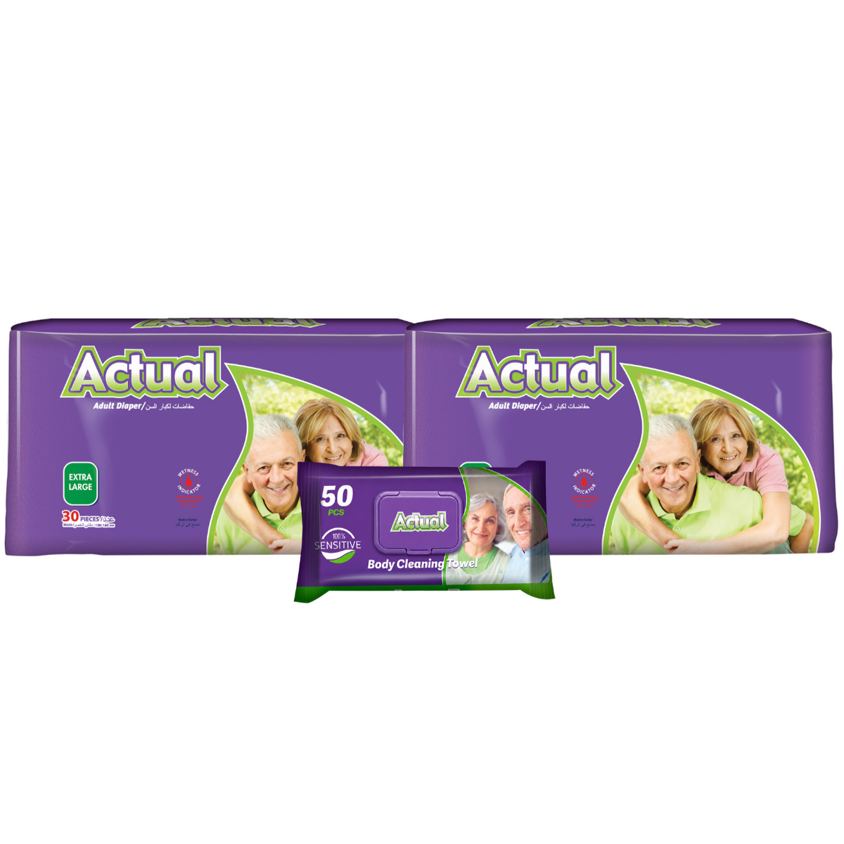 2x ACTUAL Scutece Adult XL - 30 buc + 1x Servetele umede Actual, 50 buc (cadou)