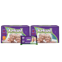 2x ACTUAL Scutece Adult  M - 30 buc + 1x Servetele umede Actual, 50 buc (cadou)