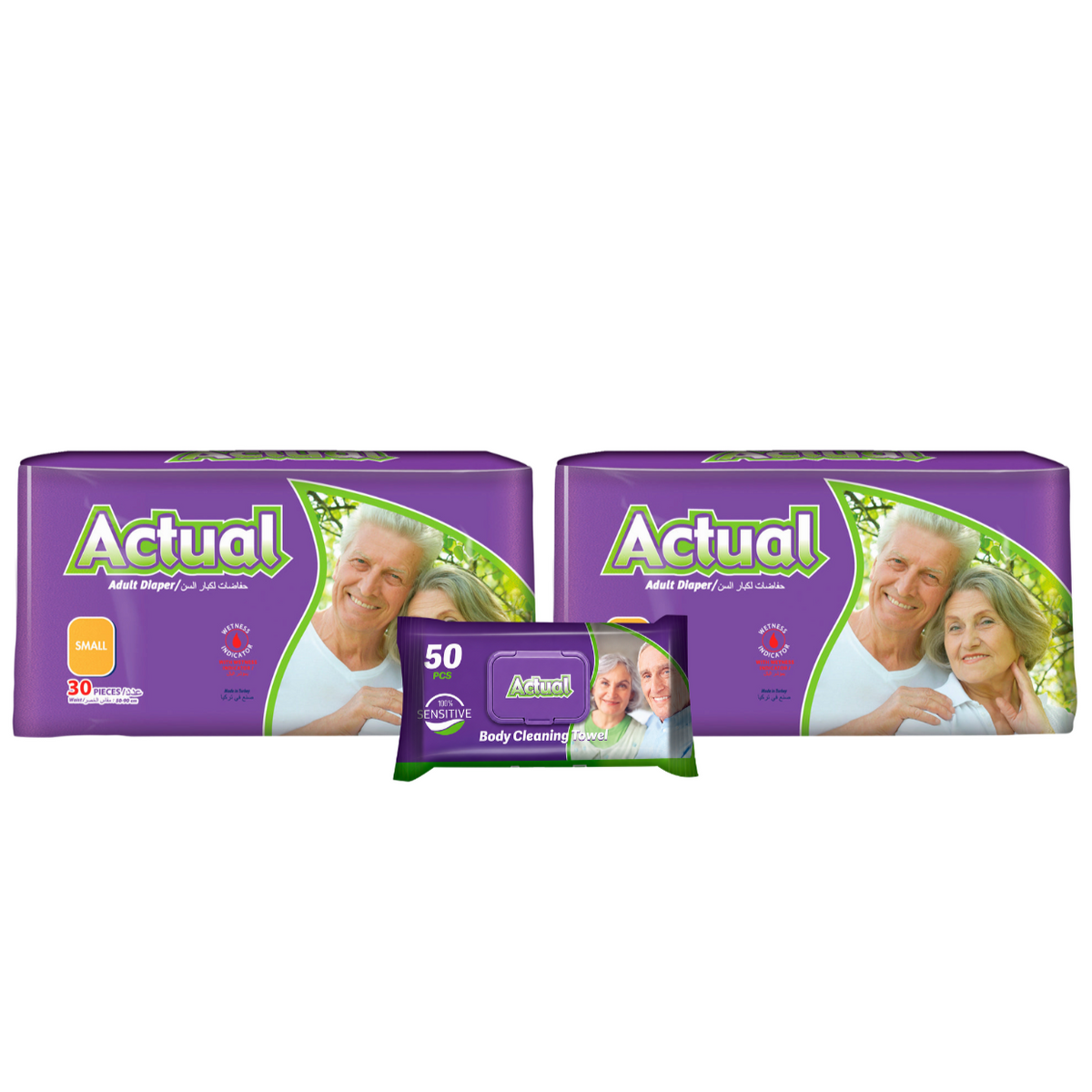 2x ACTUAL Scutece Adult  S - 30 buc + 1x Servetele umede Actual, 50 buc (cadou)