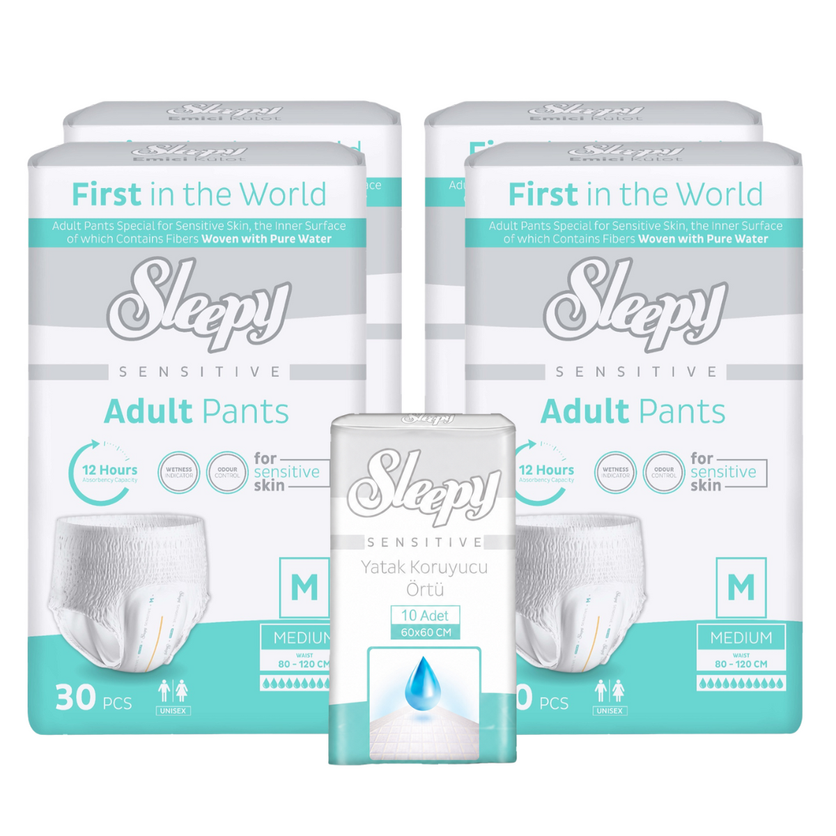 4x SLEEPY SENSITIVE Scutec Chilot Adult M Double 30buc + 1x SLEEPY SENSITIVE Aleze Igienice 60x60cm 10 buc (cadou)