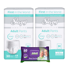 2x SLEEPY SENSITIVE Scutec Chilot Adult M Double 30buc + 1x Servetele umede Actual, 50 buc (cadou)