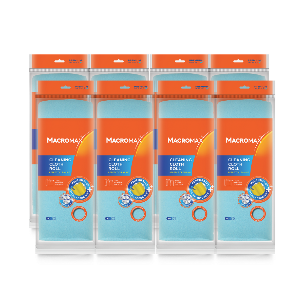 8x Rolă lavete de curățare MACROMAX Anti-odor, 27 x 25 cm, 9 buc.
