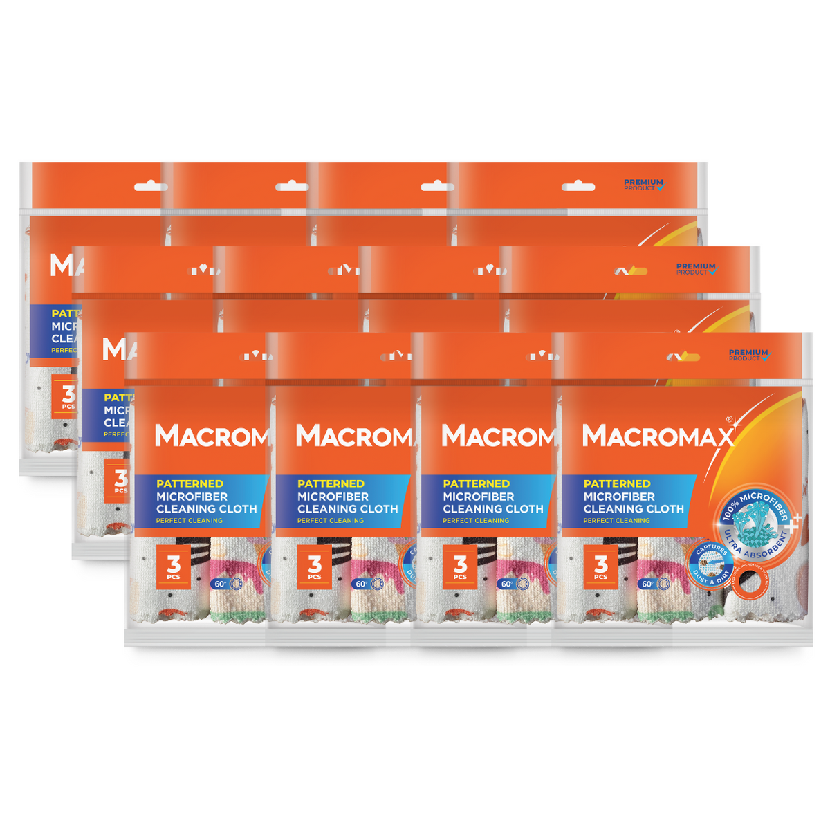 12x Lavete din microfibră MACROMAX cu model, 3 buc.