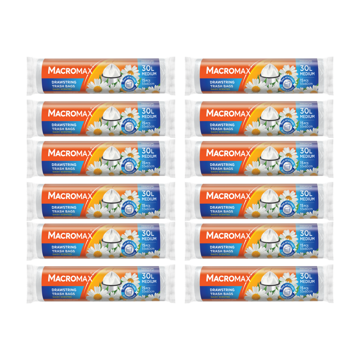 12x Saci menajeri cu șnur MACROMAX Medium 30L, Chamomile, 15 buc.