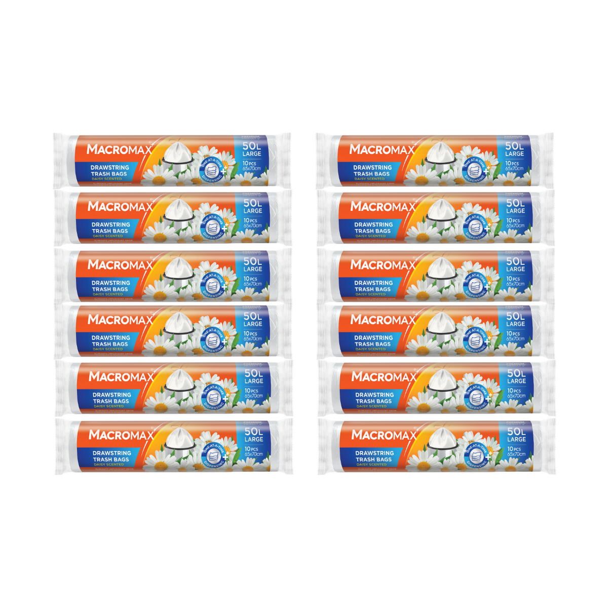 12x Saci menajeri cu șnur MACROMAX Large 50L, Chamomile, 10 buc.