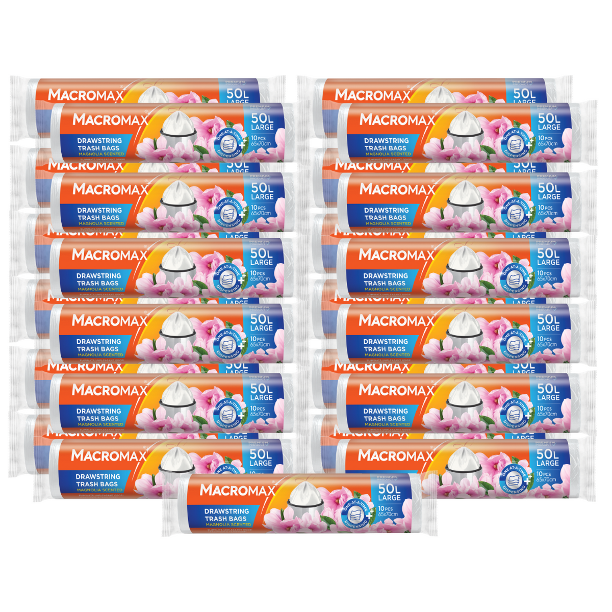 25x Saci menajeri cu șnur MACROMAX Large 50L, Magnolia, 10 buc.
