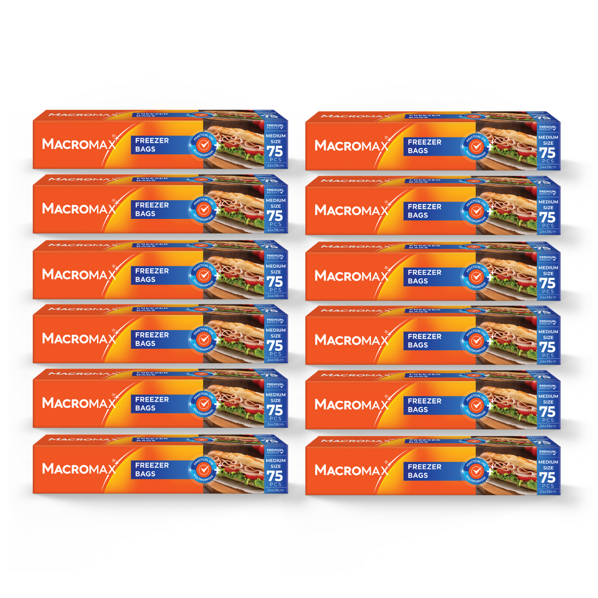12x Pungi pentru frigider/congelator MACROMAX Medium, 24x38cm, 75 buc.