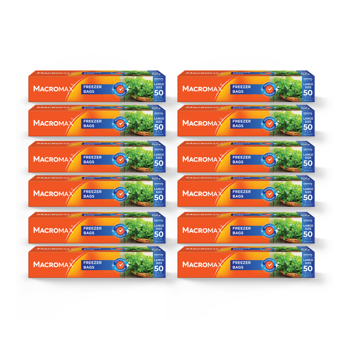 12x Pungi pentru frigider/congelator MACROMAX Large, 30x45cm, 50 buc.