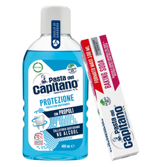 Pasta de dinti cu bicarbonat de sodiu 100ml Pasta del Capitano + apa de gura pentru protectie- Pachet Promo
