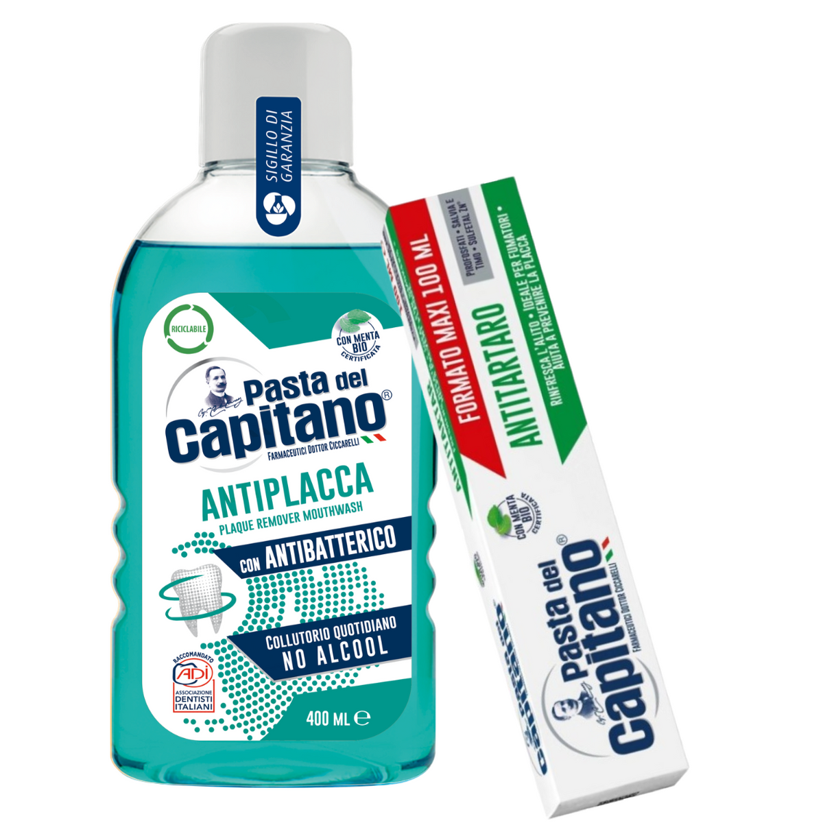Pasta de dinti antitartru 100ml Pasta del Capitano + apa de gura antiplaca- Pachet Promo