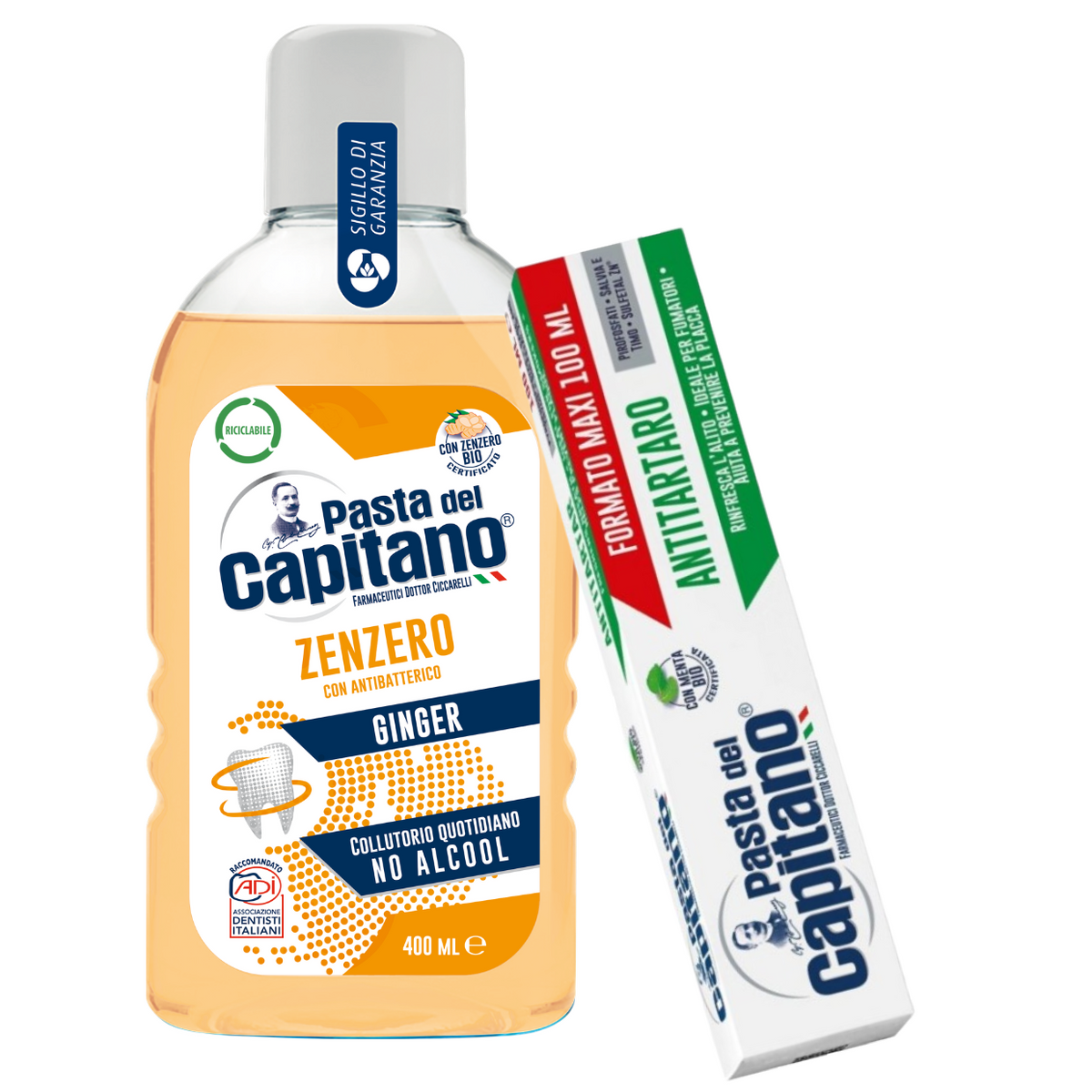 Pasta de dinti antitartru 100ml Pasta del Capitano + apa de gura cu ghimbir - Pachet Promo