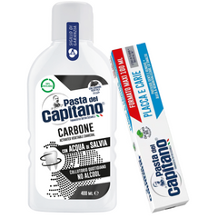 Pasta de dinti impotriva placii si cariilor 100ml Pasta del Capitano + apa de gura cu carbune activ - Pachet Promo