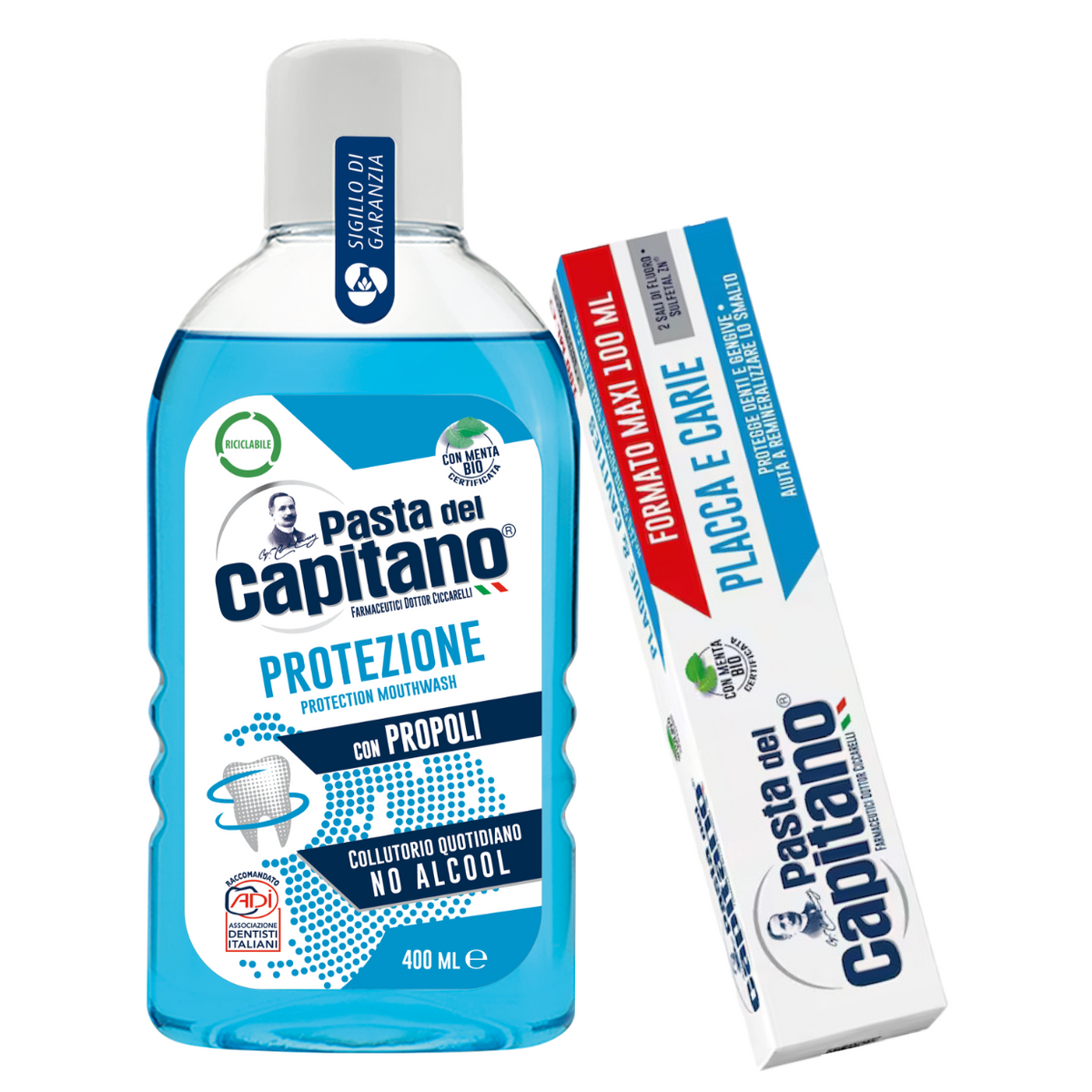 Pasta de dinti impotriva placii si cariilor 100ml Pasta del Capitano + apa de gura pentru protectie - Pachet Promo