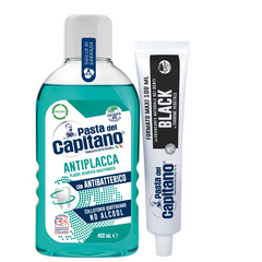 Pasta de dinti cu carbune activ 100ml Pasta del Capitano + apa de gura antiplaca - Pachet Promo
