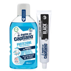 Pasta de dinti cu carbune activ 100ml Pasta del Capitano + apa de gura pentru protectie- Pachet Promo