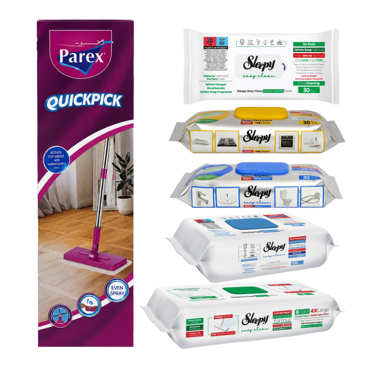 Mop cu prindere rapidă PAREX + lavete si servetele umede SLEEPY EASY CLEAN – Pachet Promo