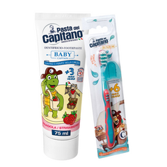 Periuta de dinti pentru copii Del Capitano Junior + Pasta de dinti cu capsuni 75 ml- Pachet Promo