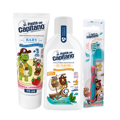 Pasta de dinti cu capsuni + apa de gura Soft Mint + periuta de dinti Del Capitano Junior – Pachet Promo